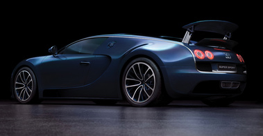 Bugatti Veyron Super Sport - bleue - 3/4 arrière gauche, aileron levé