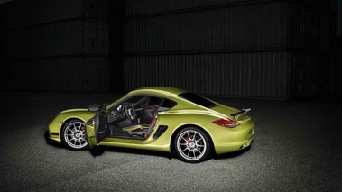 Porsche Cayman R vert profil porte ouverte
