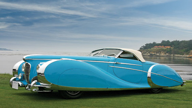 Delahaye 175 S Roadster Saoutchik, bleue, 3/4 avant gauche