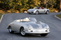 Porsche 356 Speedster gris 3/4 avant droit & Boxster Spyder gris 3/4 avant gauche