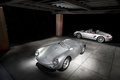 Porsche 550 Spyder gris 3/4 avant gauche & Boxster Spyder gris profil vue de haut