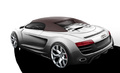 Audi R8 Spyder blanche dessin 3/4 arrière gauche capotée