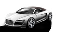 Audi R8 Spyder blanche dessin 3/4 avant gauche capotée