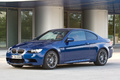 BMW M3 bleu 3/4 avant gauche