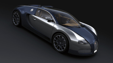 Bugatti Veyron Grand Sport Sang Bleu 3/4 avant droit vue de haut fermée