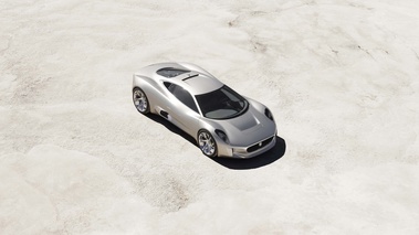 Jaguar C-X75 gris 3/4 avant droit vue de haut