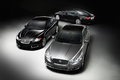 Jaguar XJ gris & XKR noir & XFR noir face avant 2