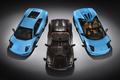 Lamborghini Gallardo Spyder Ad Personam marron & LP640 Roadster & Coupe bleu face avant vue de haut