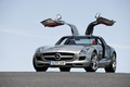 Mercedes SLS AMG gris 3/4 avant gauche portes ouvertes