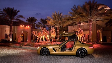 SLS AMG Gold - profil, portes ouvertes, de nuit