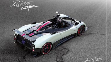 Pagani Zonda Cinque Roadster blanc 3/4 arrière droit vue de haut 2