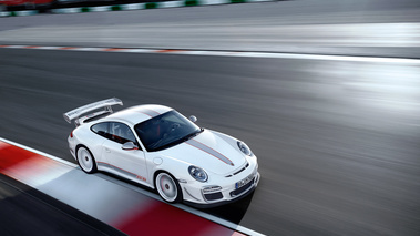 Porsche 911 GT3 RS 4.0 - blanche - 3/4 avant droit supérieur