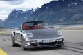 Porsche 911 Turbo cabrio 2009 - gris - 3/4 avant