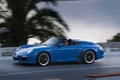 Porsche 997 Speedster bleu 3/4 avant gauche filé 