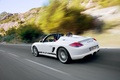 Porsche Boxster Spyder - blanc - 3/4 arrière gauche, dynamique