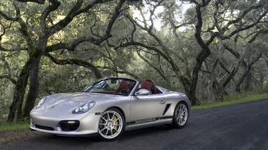 Porsche Boxster Spyder gris 3/4 avant gauche