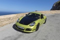 Porsche Cayman R vert 3/4 avant gauche travelling penché 