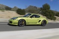 Porsche Cayman R vert profil travelling penché