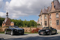 Rolls Royce Phantom Drophead Coupe noir & Jaguar XKR Cabriole noir 3/4 avant