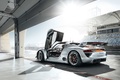 Porsche 918 RSR gris/orange 3/4 arrière gauche porte ouverte