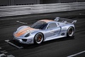 Porsche 918 RSR gris/orange 3/4 avant gauche vue de haut 2