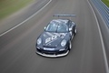Porsche 997 GT3 Cup anthracite 3/4 avant gauche travelling vue de haut