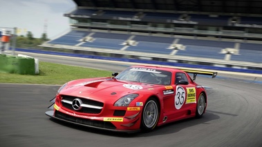 Mercedes SLS AMG GT3 rouge 3/4 avant gauche travelling penché