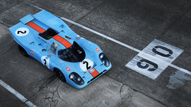 Porsche 917K Gulf 3/4 avant droit vue de haut