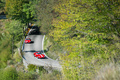 GTO Tour 2017 - Ferrari 250 GTO rouge/blanc 3/4 avant droit vue de haut