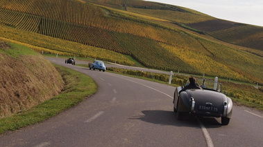 Journées d'Automne 2012 - Jaguar XK120 Roadster vert face arrière penché