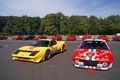 Rendez-Vous Ferrari à Montlhéry 2011 - Ferrari 308 GTB/4 rouge/blanc face avant & 512 BB jaune 3/4 avant gauche