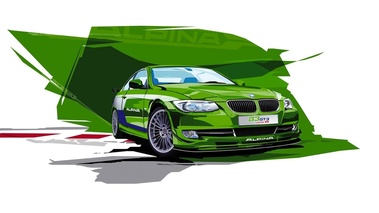 Alpina B3 GT3 - verte - 3/4 avant droit, sketch