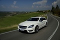 Mercedes CLS 63 AMG Shooting Brake blanc 3/4 avant gauche travelling