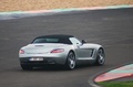 Mercedes SLS AMG Roadster anthracite satiné/mate 3/4 arrière droit filé vue de haut 2