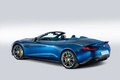 Aston Martin Vanquish Volante - bleue - 3/4 arrière gauche capote ouverte