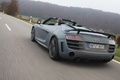 Audi R8 GT Spyder bleu mate 3/4 arrière gauche travelling penché