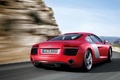 Audi R8 MkII rouge 3/4 arrière droit travelling