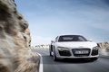 Audi R8 V10 MkII blanc face avant travelling