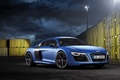 Audi R8 V10 Plus bleu mate 3/4 avant droit