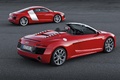 Audi R8 V10 Spyder MkII rouge & R8 V8 MkII rouge 3/4 arrière gauche