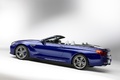 BMW M6 Cabrio - bleu - profil gauche, décapoté, penché