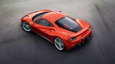 Ferrari 488 GTB rouge 3/4 arrière gauche vue de haut