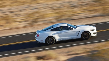 Shleby GT350 Mustang - Blanche, bandes bleues - Profil droit dynamique