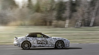 Jaguar F-Type - proto camouflé - profil droit, dynamique