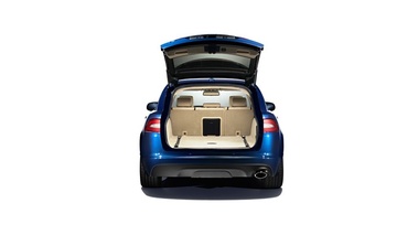Jaguar XF Sportbrake bleu face arrière coffre ouvert