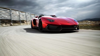 Lamborghini Aventador J rouge 3/4 avant droit travelling