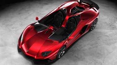 Lamborghini Aventador J rouge 3/4 avant gauche vue de haut