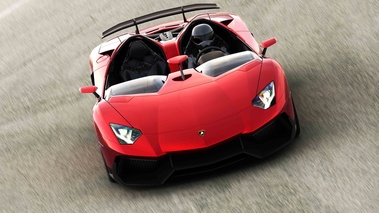 Lamborghini Aventador J rouge face avant travelling penché