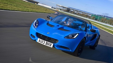 Lotus Elise S Club Racer bleu 3/4 avant gauche travelling penché