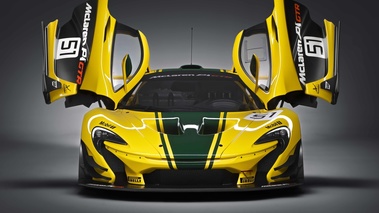 McLaren P1 GTR jaune/vert face avant portes ouvertes